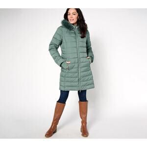 SUSAN GRAVER Women's Regular Water Resistant Quilted Coat with Hood Size XL